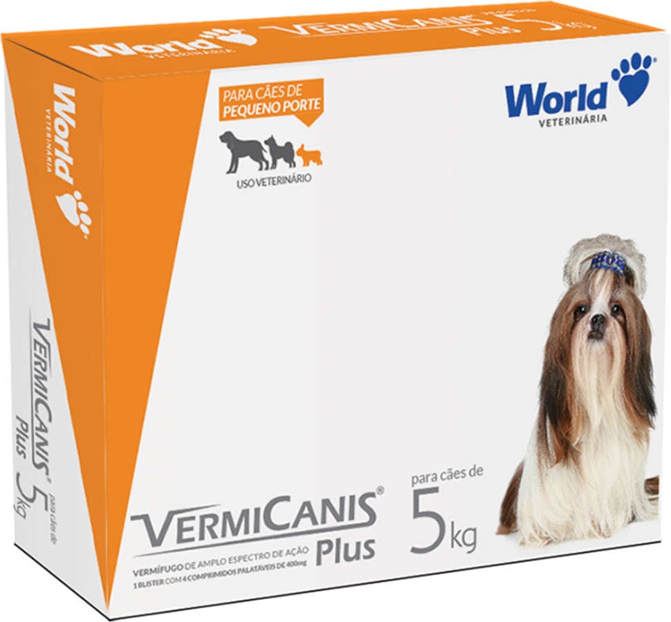Vermífugo World Veterinária VermiCanis Plus para Cães de 5Kg - 4 Comprimidos