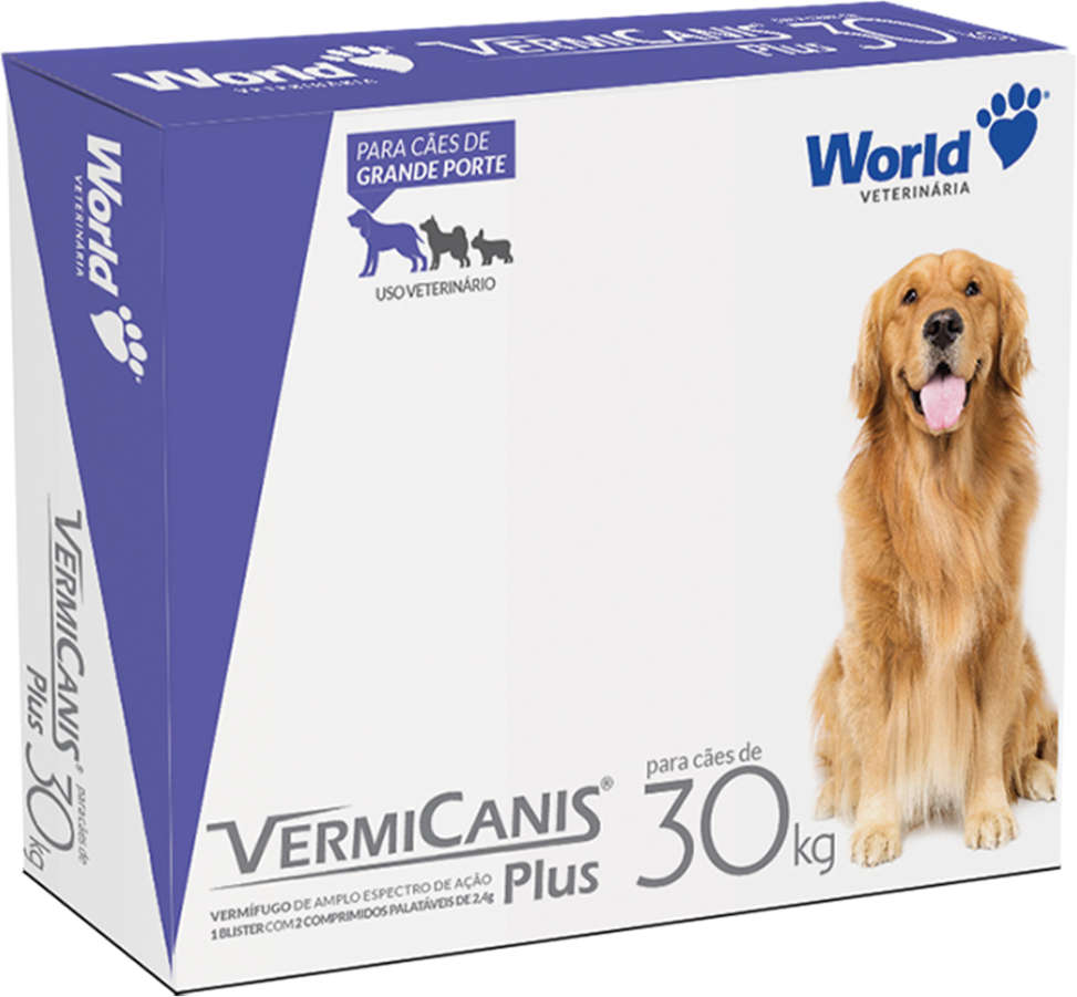 Vermífugo World Veterinária VermiCanis Plus para Cães de 30Kg - 2 Comprimidos