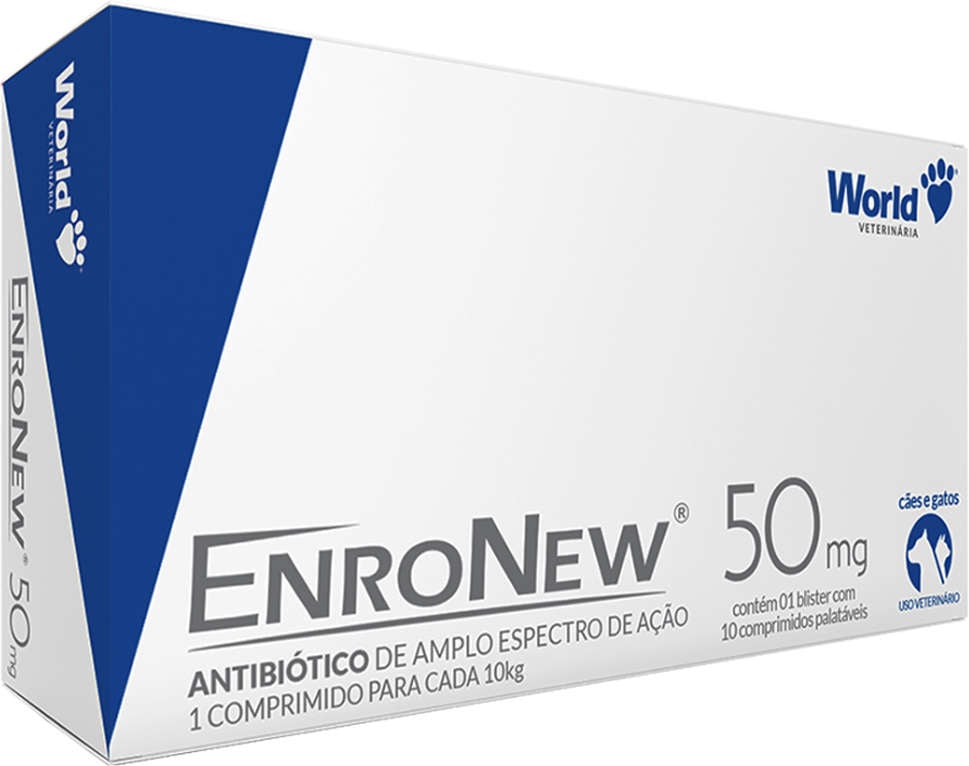 Antibiótico World Veterinária EnroNew 50 mg para Cães e Gatos de até 10Kg - 10 Comprimidos