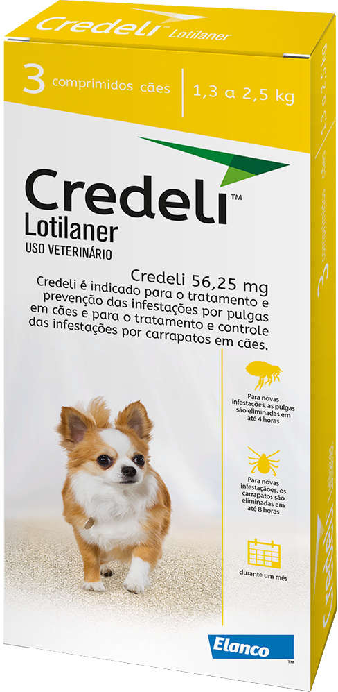 Kit Antipulgas e Carrapatos Elanco Credeli 56,25 mg Cães de 1,3 até 2,5Kg - 2 Caixas (6 Comprimidos)