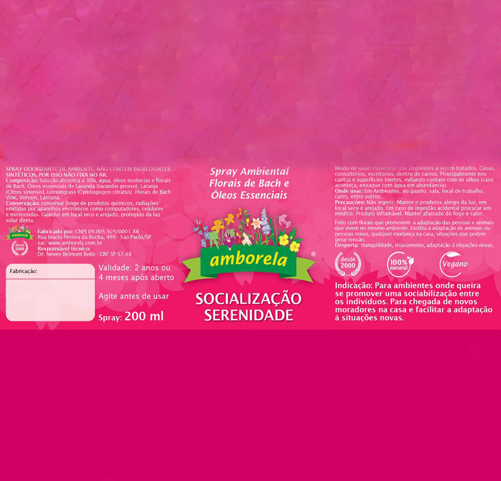 Spray Ambiental Animal Flower Amborela Socialização Serenidade - 200 mL