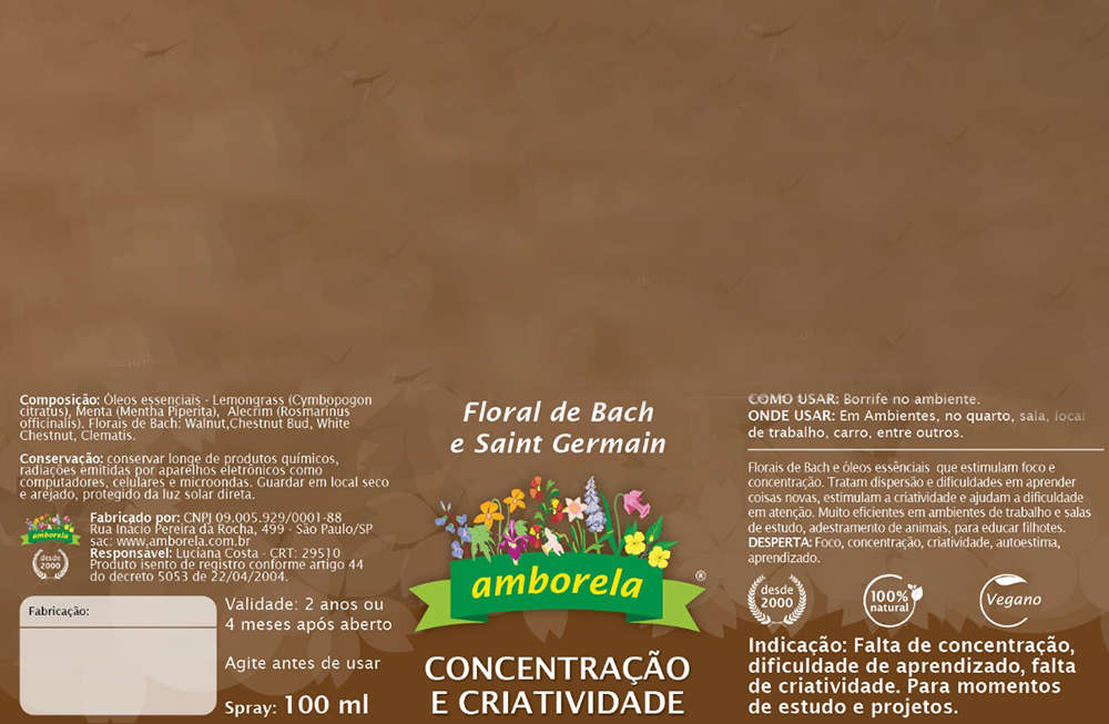 Spray Ambiental Animal Flower Amborela Concentração e Criatividade - 210 mL