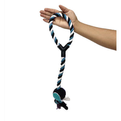 Mordedor em Corda de Algodão Pet&Go PlayGoo com Bola Azul/Preto