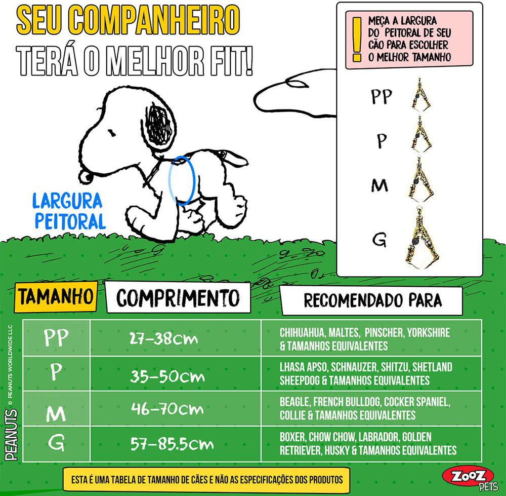 Peitoral Zooz Pets Snoopy Charlie Brown - Tam. G