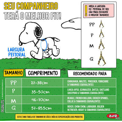 Peitoral Zooz Pets Snoopy Charlie Brown