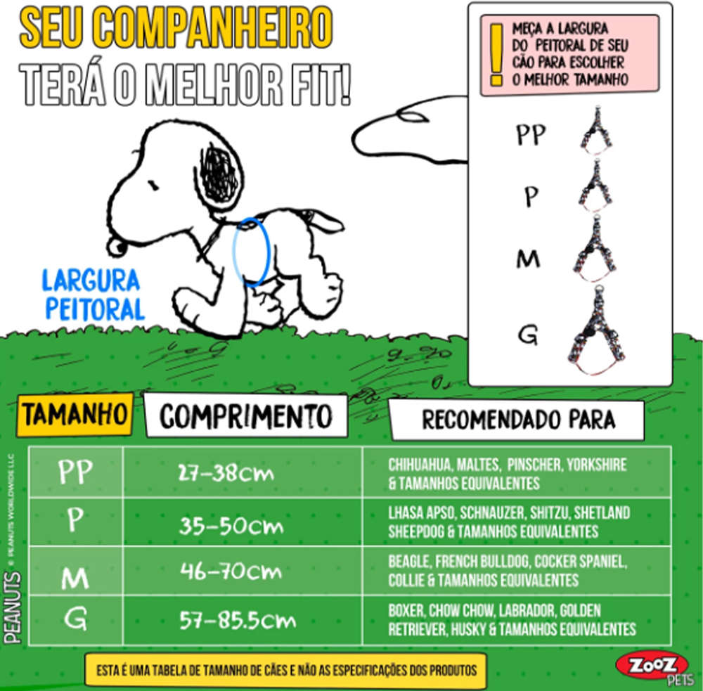 Peitoral Zooz Pets Snoopy FilmBlack - Tam. G