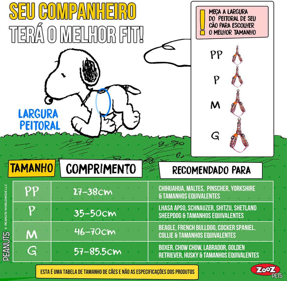 Peitoral Zooz Pets Snoopy Unix - Tam. G