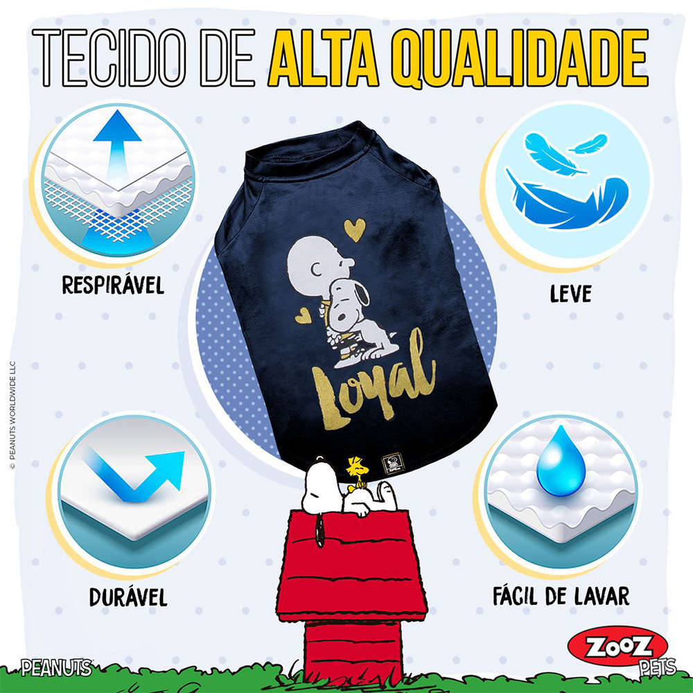 Camiseta Zooz Pets Charlie Snoopy Loyal Azul Marinho - Tam. G
