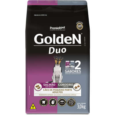 Ração Premier Golden DUO Cães Adultos Mini Bits Salmão com Ervas e Cordeiro e Arroz