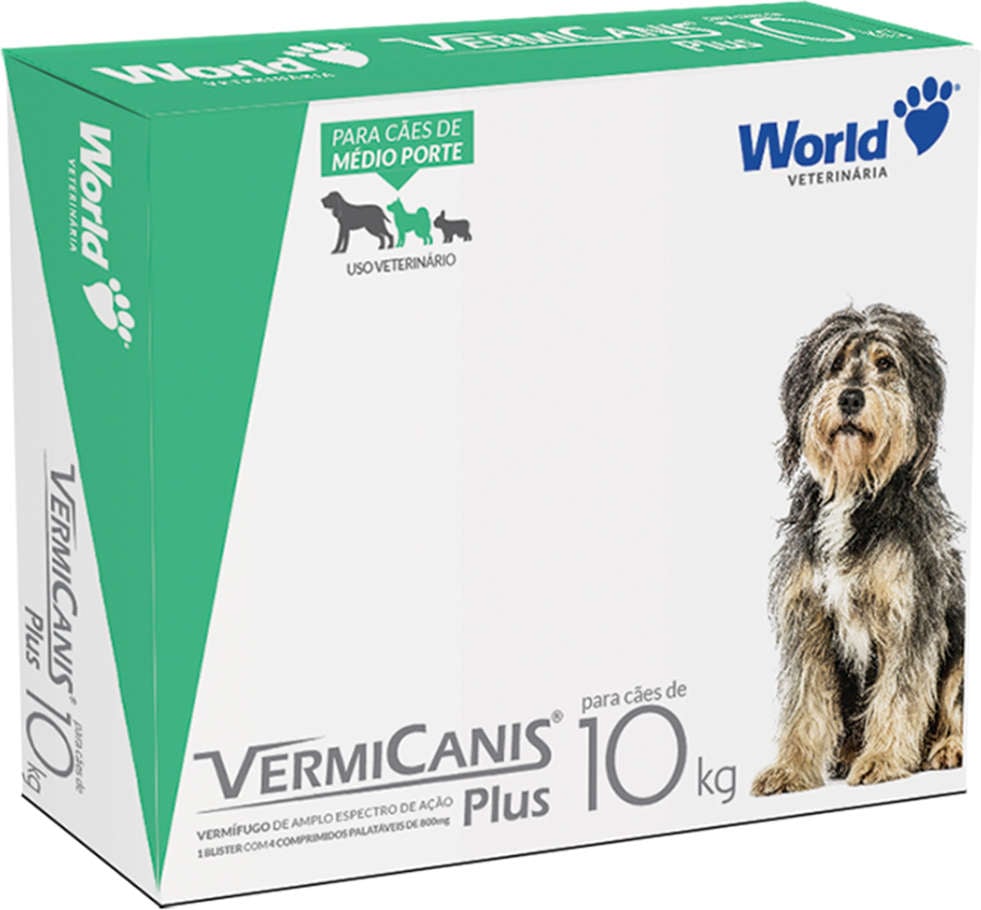 Vermífugo Plus World Veterinária Vermicanis Cartucho para Cães de 10Kg - 4 Comprimidos