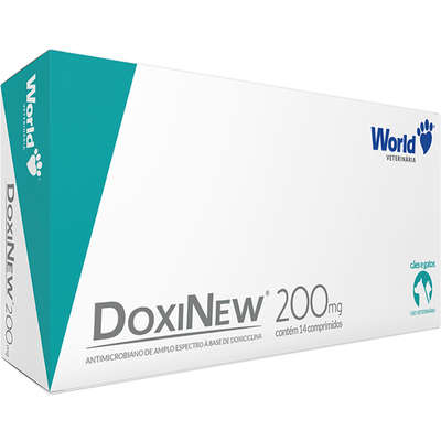 Antimicrobiano World Veterinária DoxiNew 200 mg para Cães de 40 Kg e Gatos acima de 5 Kg