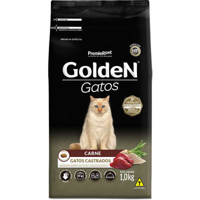 Ração Golden Gatos Adultos Castrados Carne - 1 Kg