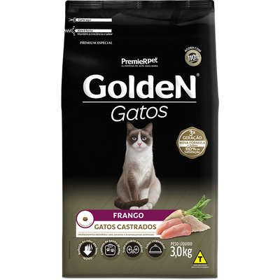 Ração Golden Gatos Adultos Castrados Frango - 3 Kg