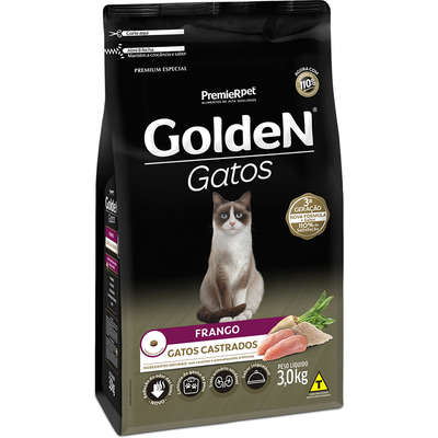 Ração Golden Gatos Adultos Castrados Frango - 3 Kg