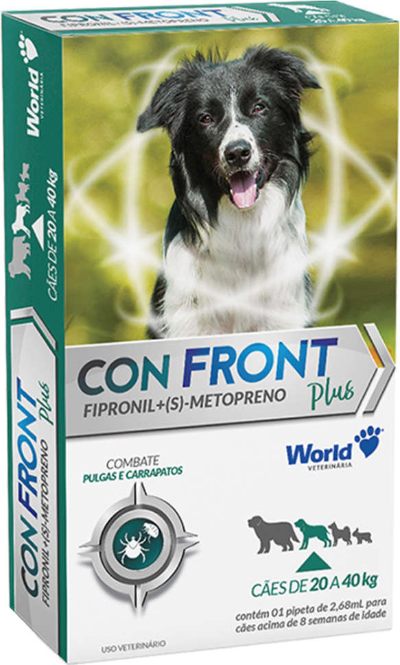 Antipulgas e Carrapatos Word Veterinária ConFront Plus para Cães de 20 a 40Kg - 1 Pipeta de 2,68 mL