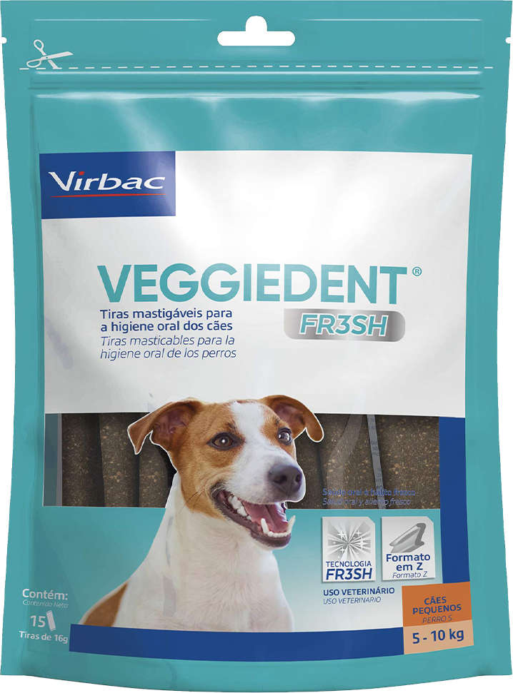 Tiras Mastigáveis Virbac VEGGIEDENT FR3SH para Cães de 5 a 10Kg - 15 Tiras