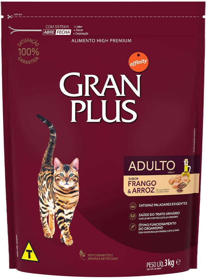 Ração GranPlus Menu Frango e Arroz para Gatos Adultos - 3Kg