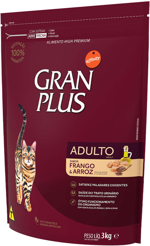 Ração GranPlus Menu Frango e Arroz para Gatos Adultos - 3Kg