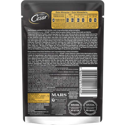 Ração Úmida Cesar Sachê Cortes Selecionados Sabor Frango Marinado ao Molho para Cães Adultos - 85 g
