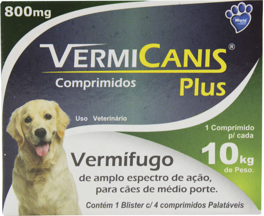 Vermífugo Plus World Veterinária Vermicanis Cartucho para Cães de 10Kg - 4 Comprimidos
