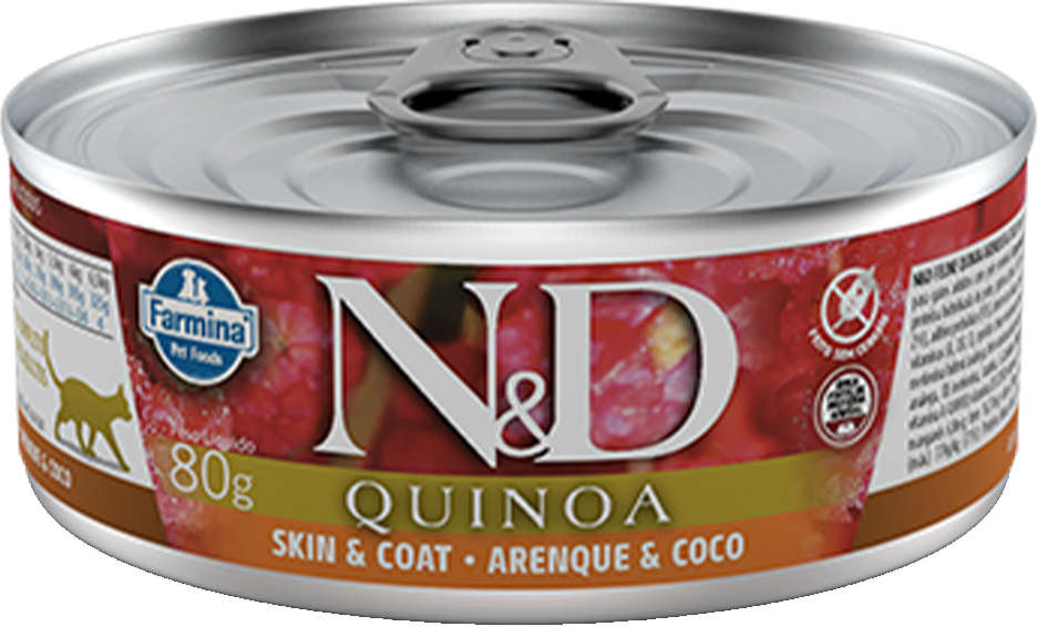 Ração Úmida Lata Farmina N&D Quinoa Skin & Coat Arenque & Coco para Gatos Adultos - 80 g