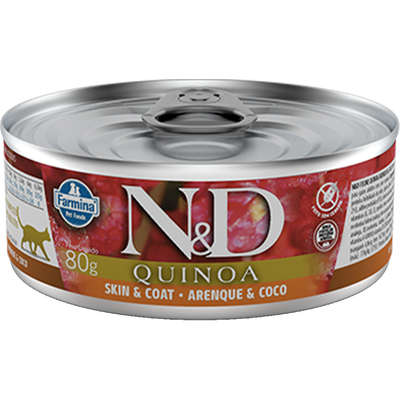 Ração Úmida Lata Farmina N&D Quinoa Skin & Coat Arenque & Coco para Gatos Adultos - 80 g