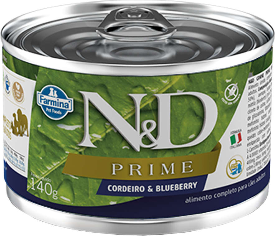 Ração Úmida Lata Farmina N&D Prime Cordeiro & Blueberry para Cães Adultos - 140 g