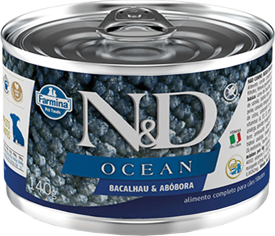 Ração Úmida Lata Farmina N&D Ocean Bacalhau & Abóbora para Cães Filhotes - 140 g
