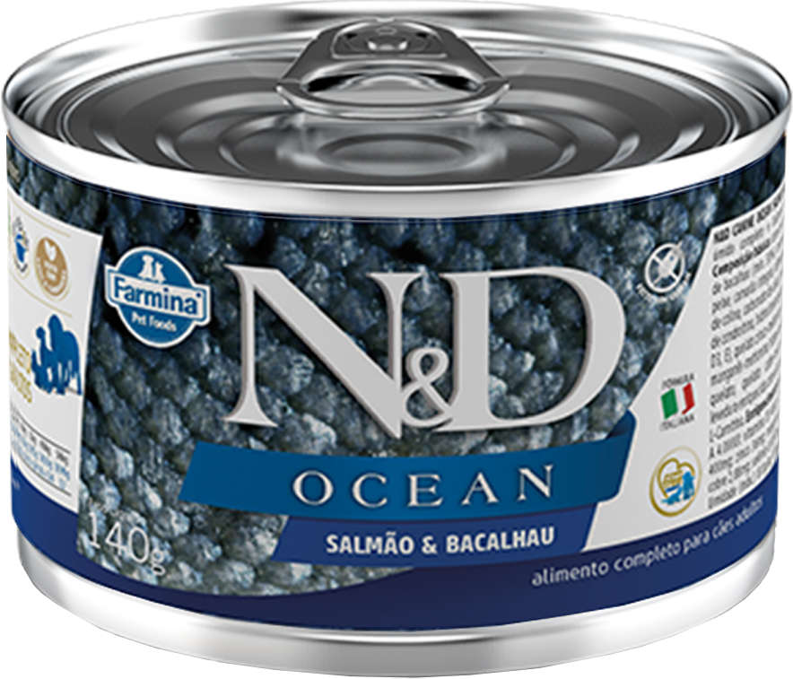 Ração Úmida Lata Farmina N&D Ocean Salmão & Bacalhau para Cães Adultos - 140 g