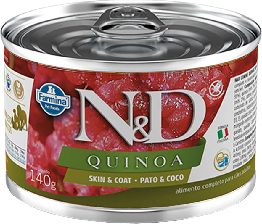 Ração Úmida Lata Farmina N&D Quinoa Skin & Coat Pato & Coco para Cães Adultos - 140 g