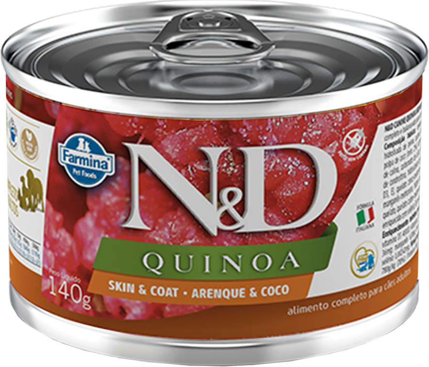 Ração Úmida Lata Farmina N&D Quinoa Skin & Coat Arenque & Coco para Cães Adultos - 140 g