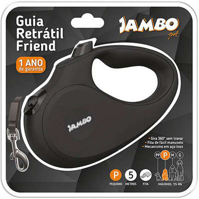 Guia Retratil Jambo Friend Preta - Tam. P
