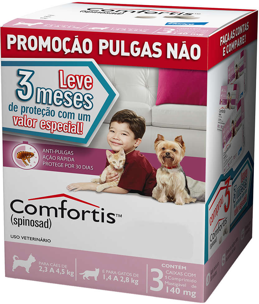 Antipulgas Comfortis 140 mg para Cães e Gatos de 2,3 a 4Kg - 3 Comprimidos