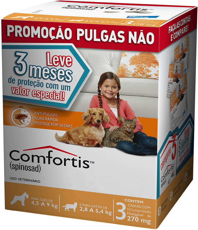 Antipulgas Comfortis 270 mg para Cães e Gatos de 4,5 a 9Kg - 3 Comprimidos