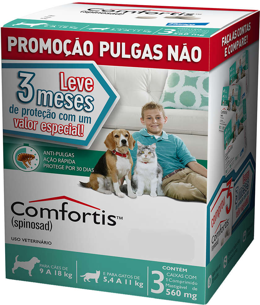 Antipulgas Comfortis 560 mg para Cães e Gatos de 9 a 18Kg - 3 Comprimidos