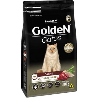 Ração Golden Gatos Adultos Castrados Carne - 3 Kg
