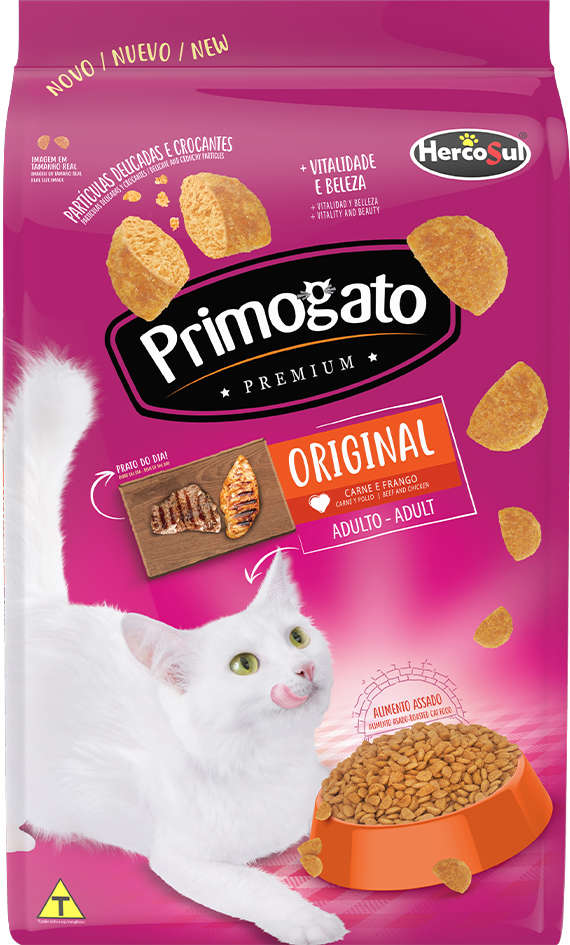 Ração Seca Primogato Premium Original Carne e Frango para Gatos Adultos - 15Kg