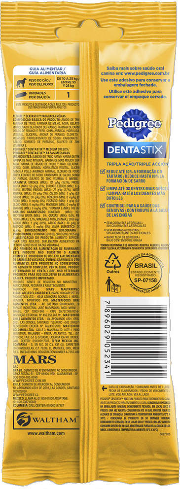 Petisco Pedigree Dentastix para Cães Adultos Porte Médio Sabor Carne - 3 Unidades