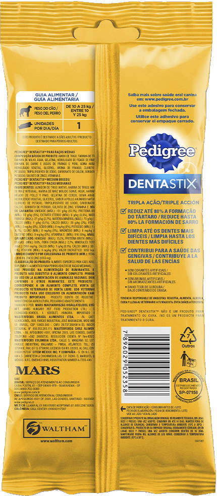 Petisco Pedigree Dentastix para Cães Adultos Porte Médio Sabor Carne - 7 Unidades