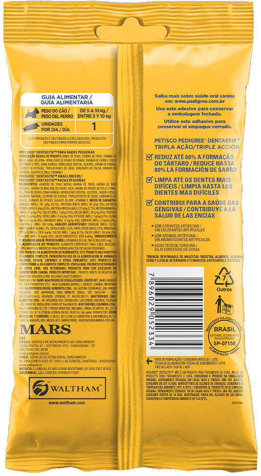 Petisco Pedigree Dentastix para Cães Adultos Porte Pequeno Sabor Carne - 7 Unidades