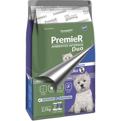 Ração Premier Pet DUO Ambientes Internos Cães Adultos Cordeiro e Peru - 2,5 Kg