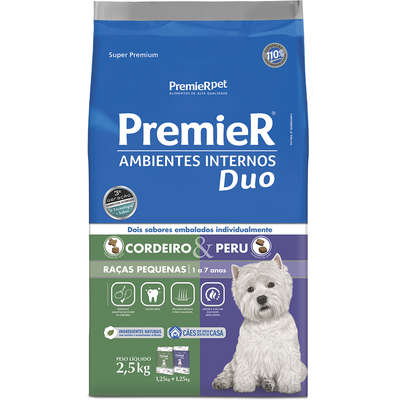 Ração Premier Pet DUO Ambientes Internos Cães Adultos Cordeiro e Peru - 2,5 Kg
