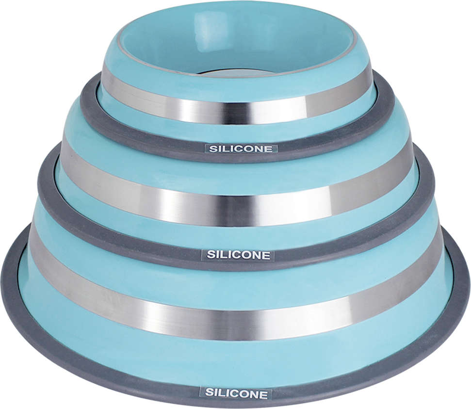 Comedouro Inox GermanHart com Anel de Silicone Prestige Azul - 950 mL