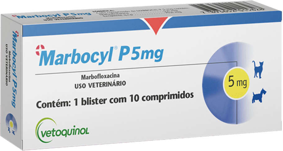 Antibiótico Vetoquinol Marbocyl P 5 mg para Cães e Gatos de 2 a 9Kg - 10 Comprimidos