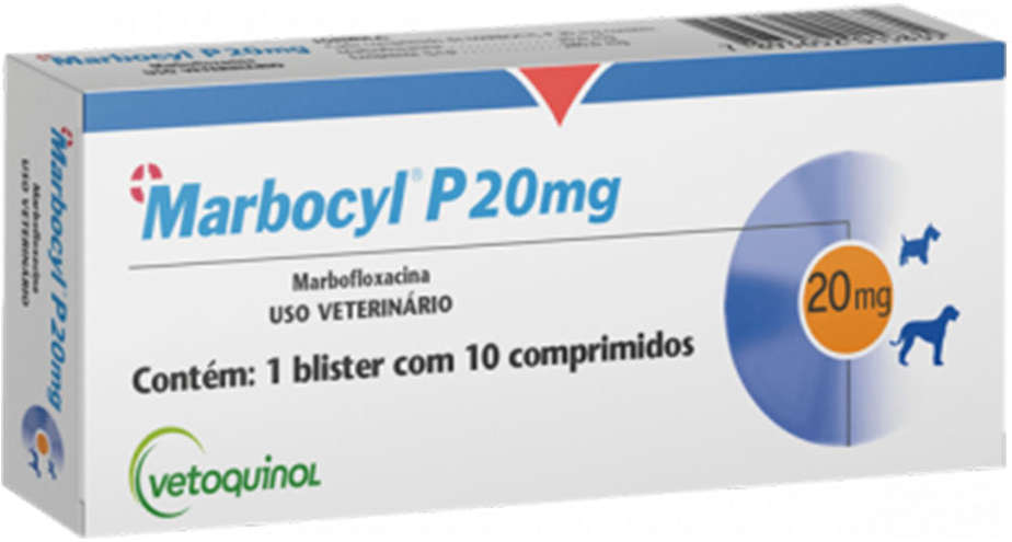 Antibiótico Vetoquinol Marbocyl P 20 mg para Cães e Gatos de 9 a 35Kg - 10 Comprimidos