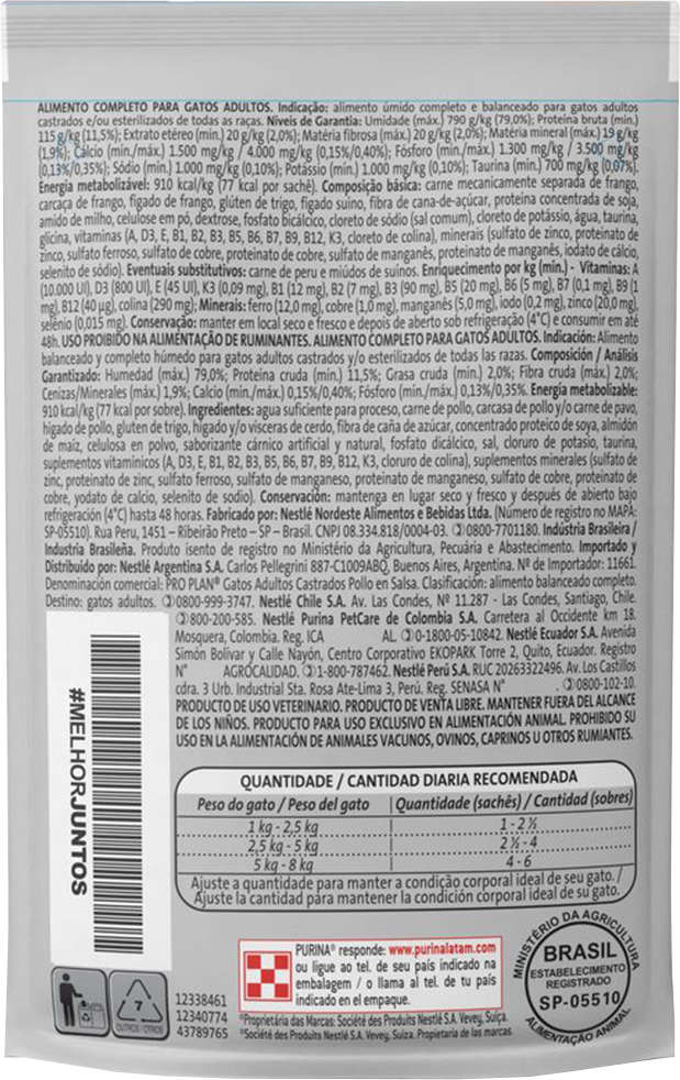 Ração Nestlé Purina Pro Plan Cat Wet Sachê Frango ao Molho Sterilized para Gatos 1+ Adultos - 85 g