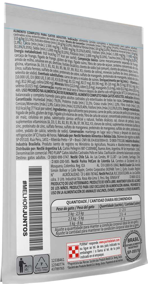 Ração Nestlé Purina Pro Plan Cat Wet Sachê Frango ao Molho Sterilized para Gatos 1+ Adultos - 85 g