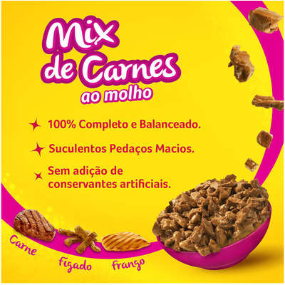 Ração Úmida Nestlé Purina Friskies Sachê Mix Carne ao Molho para Gatos