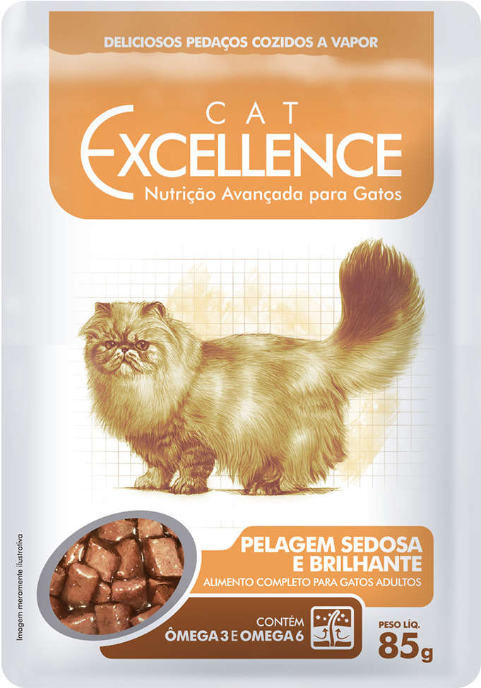 Ração Úmida Cat Excellence Sachê para Gatos Pelagem Sedosa e Brilhante - 36 Unidades