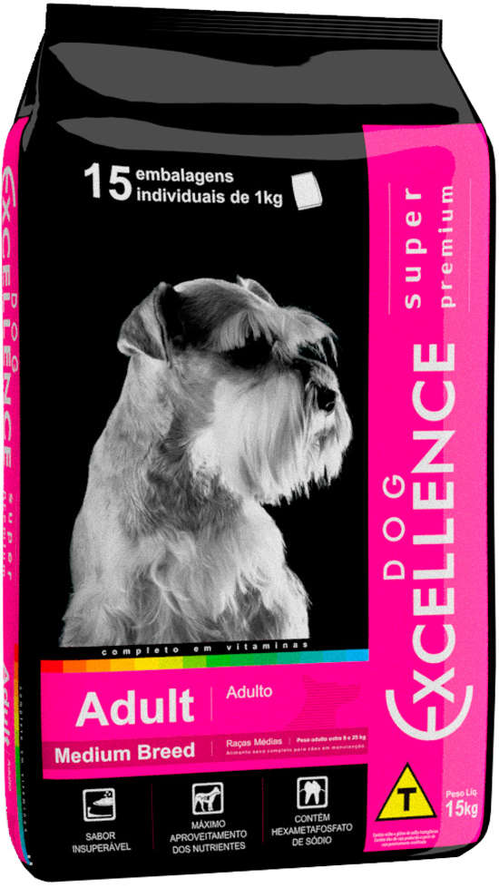 Ração Seca Dog Excellence Super Premium Arroz e Frango para Cães Adultos Raças Médias -15Kg